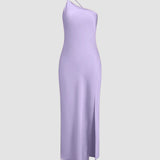 Velira Maxi Dress Violetinė / XS Atvira Nugaros Satino Maxi Suknelė