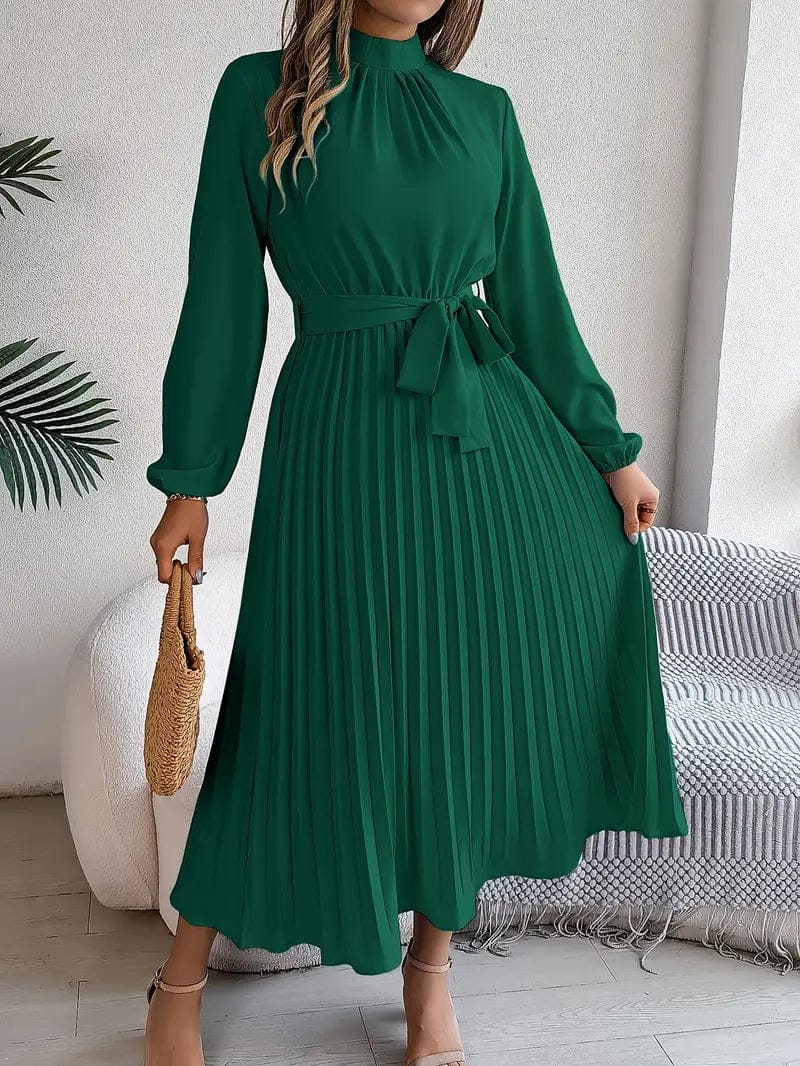 Velira Maxi Dress Žalia / S Plisuota Midi Suknelė su Diržu