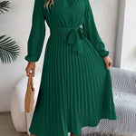 Velira Maxi Dress Žalia / S Plisuota Midi Suknelė su Diržu