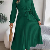 Velira Maxi Dress Žalia / S Plisuota Midi Suknelė su Diržu