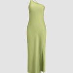 Velira Maxi Dress Žalia / XS Atvira Nugaros Satino Maxi Suknelė