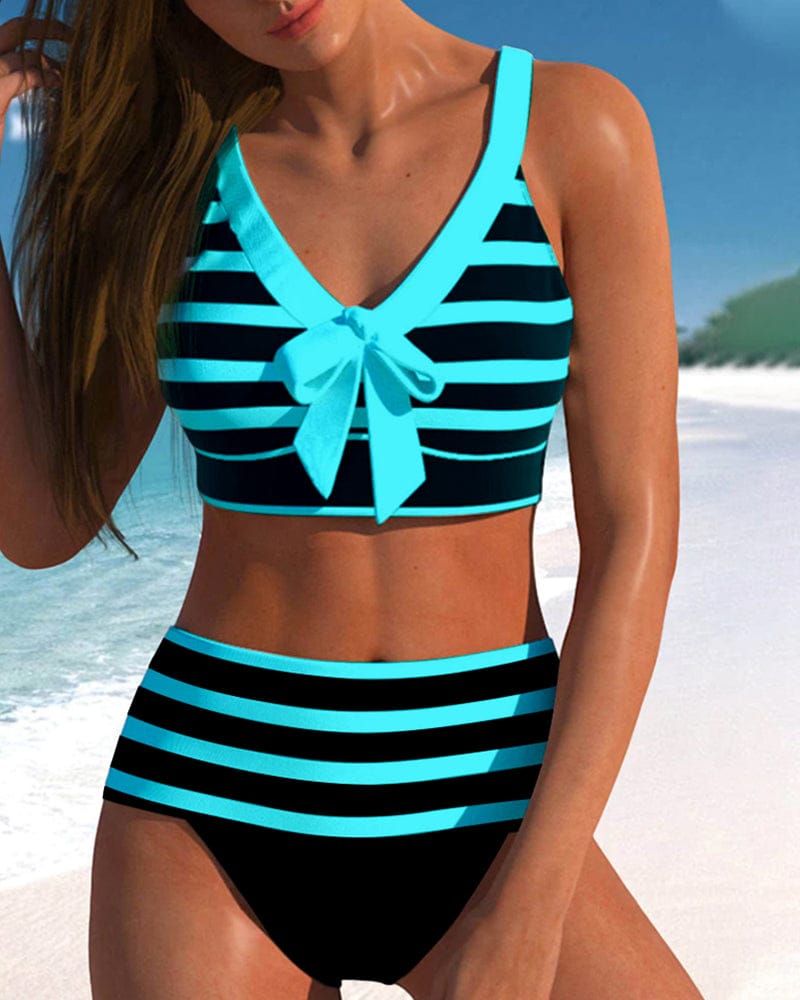 Velira Mėlyna / S Martina™ | Aukšto liemens juostuotas bikinis