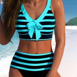 Velira Mėlyna / S Martina™ | Aukšto liemens juostuotas bikinis