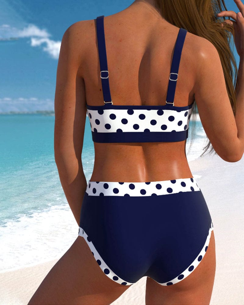 Velira Natalia™ | Aukštos juosmens bikiniai su dryžiais ir patchwork dizainu