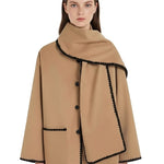 Velira Nellie | Black Wool Cape Coat with Contrast Trim Kupranugario / S Nellie | Juodas vilnos apsiaustas su kontrastingais akcentais