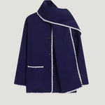 Velira Nellie | Black Wool Cape Coat with Contrast Trim Nellie | Juodas vilnos apsiaustas su kontrastingais akcentais