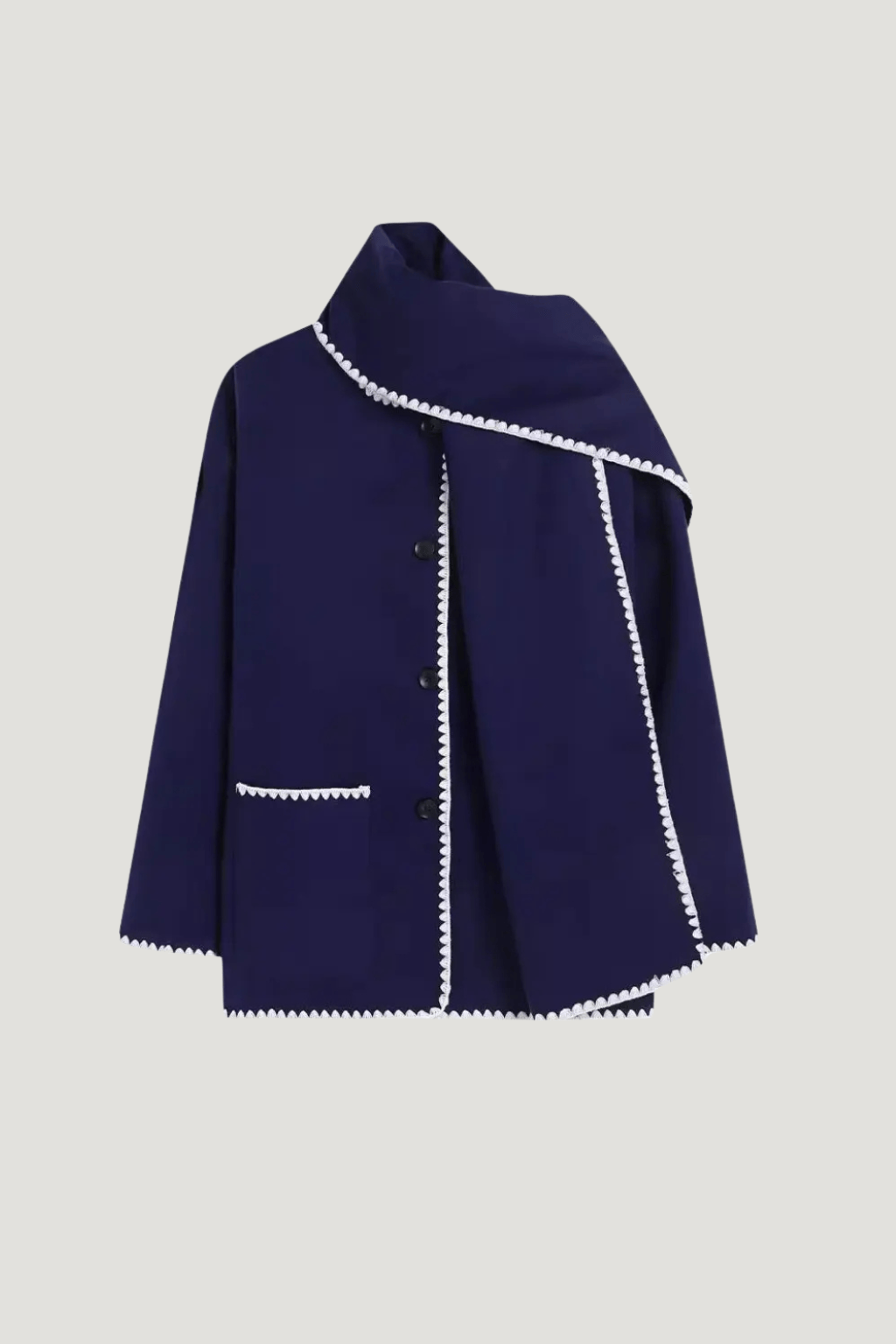 Velira Nellie | Black Wool Cape Coat with Contrast Trim Nellie | Juodas vilnos apsiaustas su kontrastingais akcentais