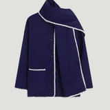 Velira Nellie | Black Wool Cape Coat with Contrast Trim Nellie | Juodas vilnos apsiaustas su kontrastingais akcentais