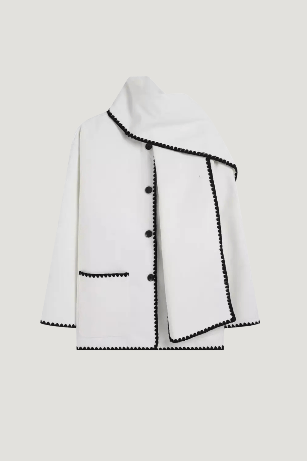 Velira Nellie | Black Wool Cape Coat with Contrast Trim Nellie | Juodas vilnos apsiaustas su kontrastingais akcentais