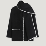 Velira Nellie | Black Wool Cape Coat with Contrast Trim Nellie | Juodas vilnos apsiaustas su kontrastingais akcentais