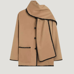 Velira Nellie | Black Wool Cape Coat with Contrast Trim Nellie | Juodas vilnos apsiaustas su kontrastingais akcentais
