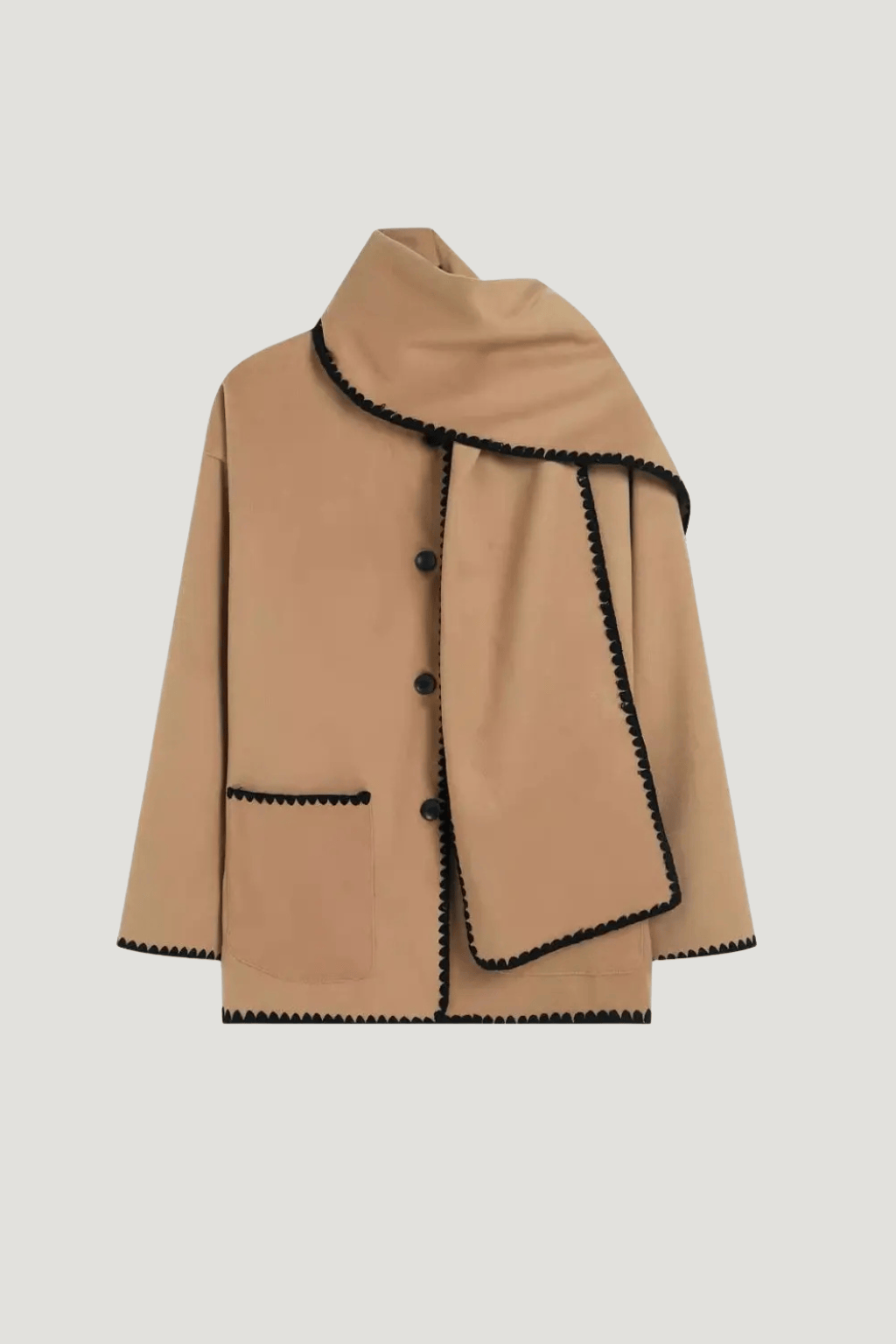 Velira Nellie | Black Wool Cape Coat with Contrast Trim Nellie | Juodas vilnos apsiaustas su kontrastingais akcentais