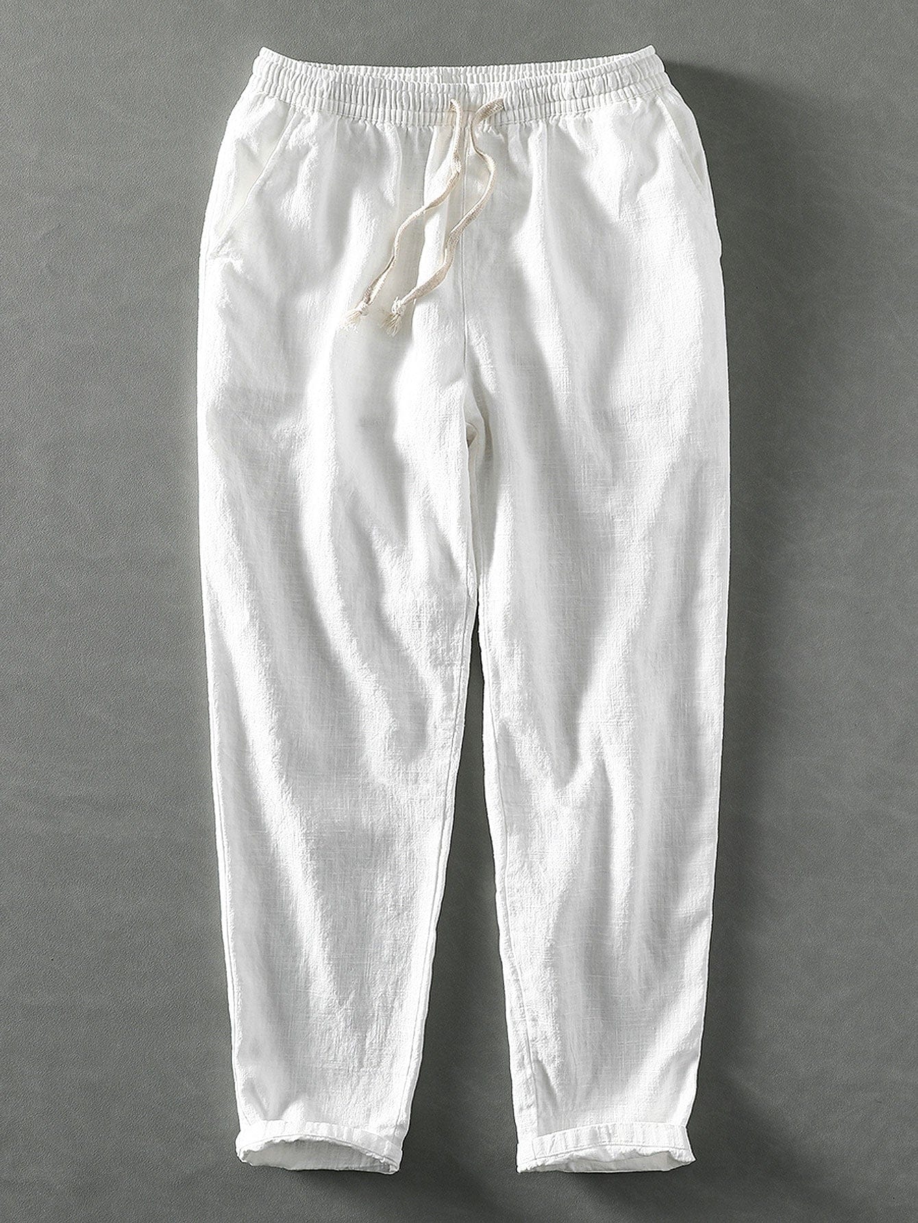 Velira Pants balta / S Lino ir medvilnės mišinio trumpi kelnių