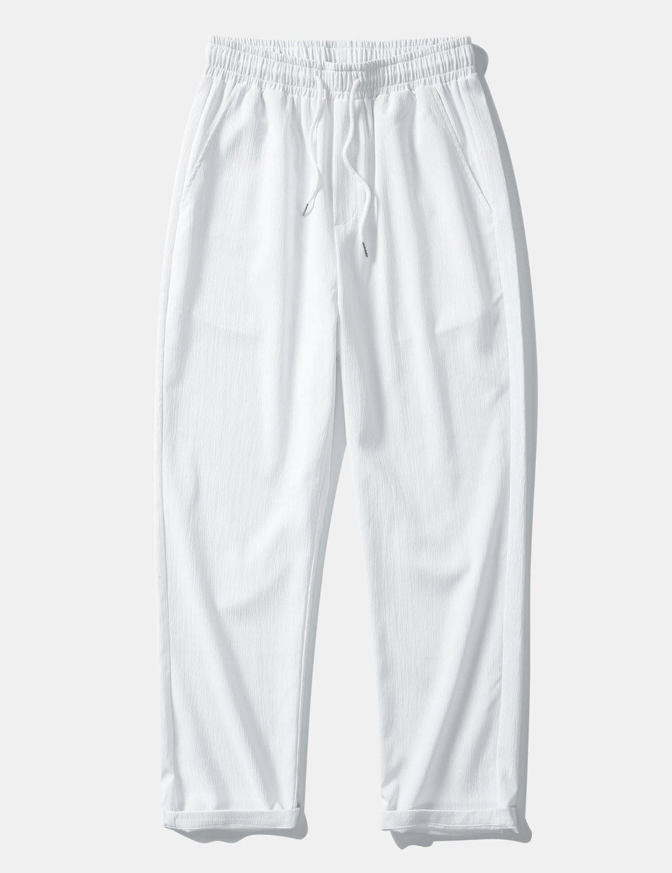 Velira Pants balta / S Susiraukšlėjęs tekstūruotas tiesių kojų kelnes
