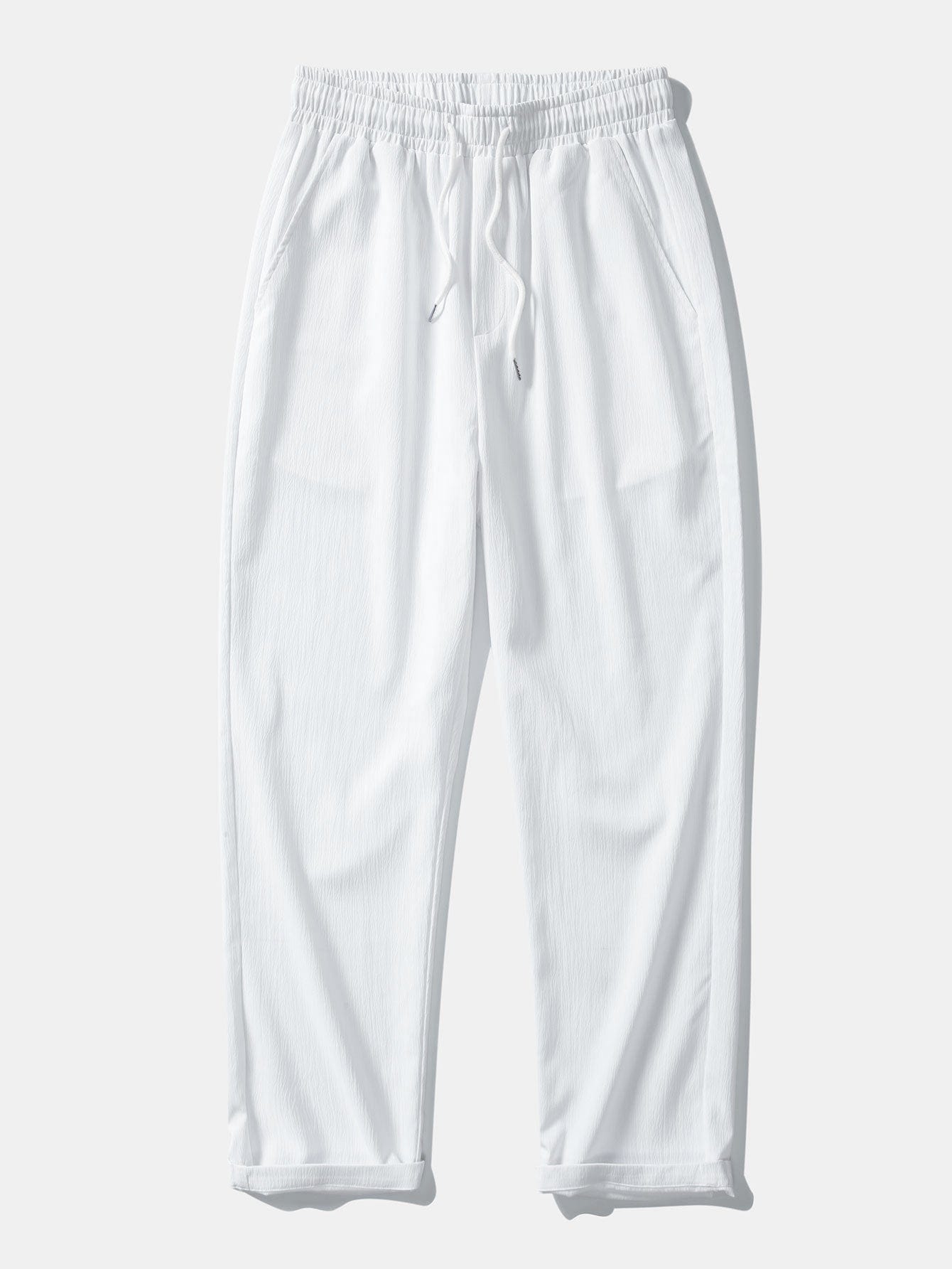 Velira Pants balta / S Susiraukšlėjęs tekstūruotas tiesių kojų kelnes