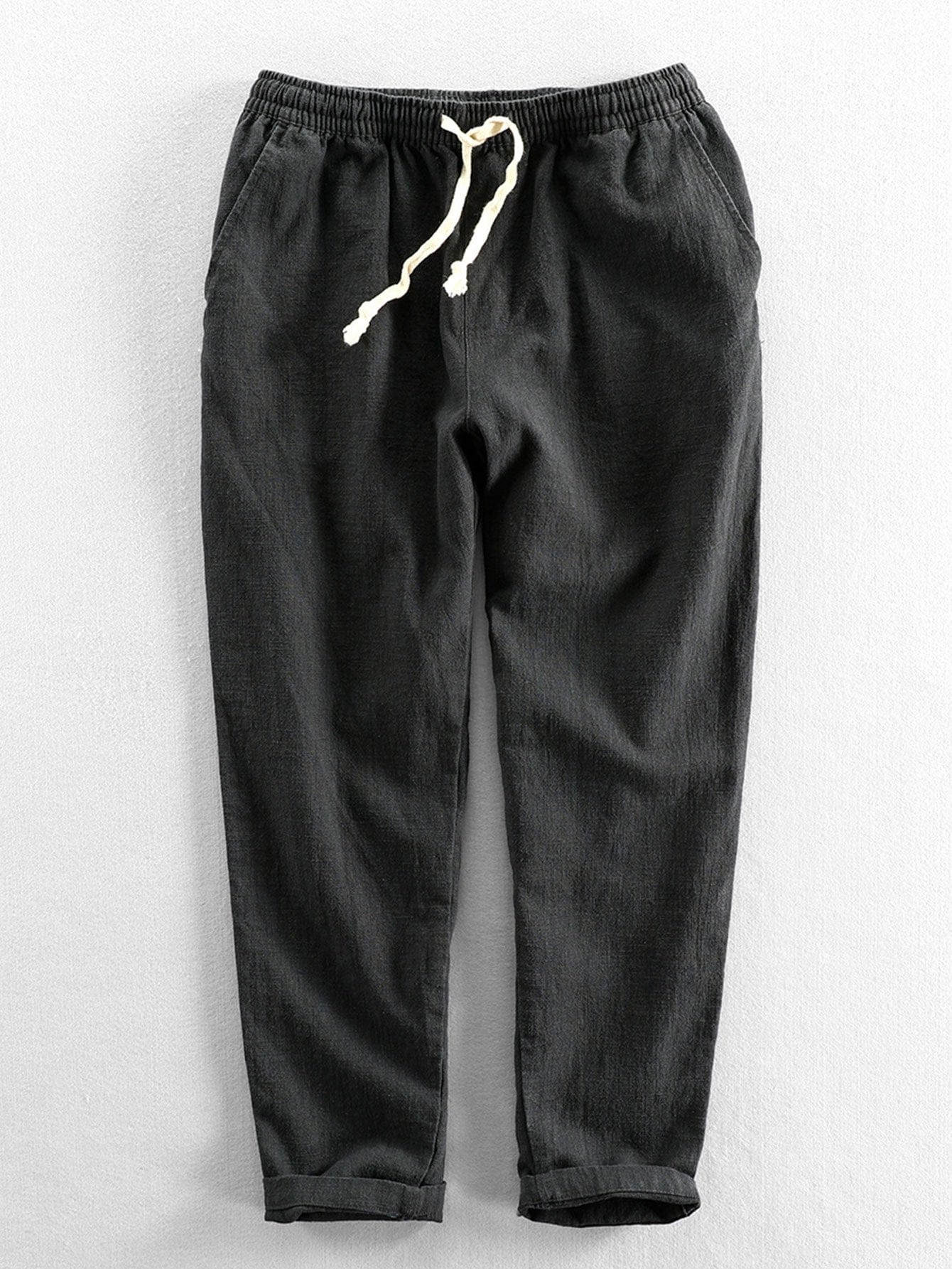 Velira Pants juoda / S Lino ir medvilnės mišinio trumpi kelnių