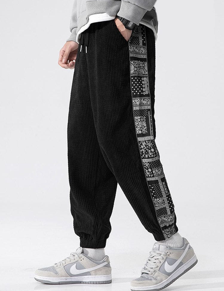 Velira Pants juoda / S Šviesos džinsinio audinio paisley rašto kelnės