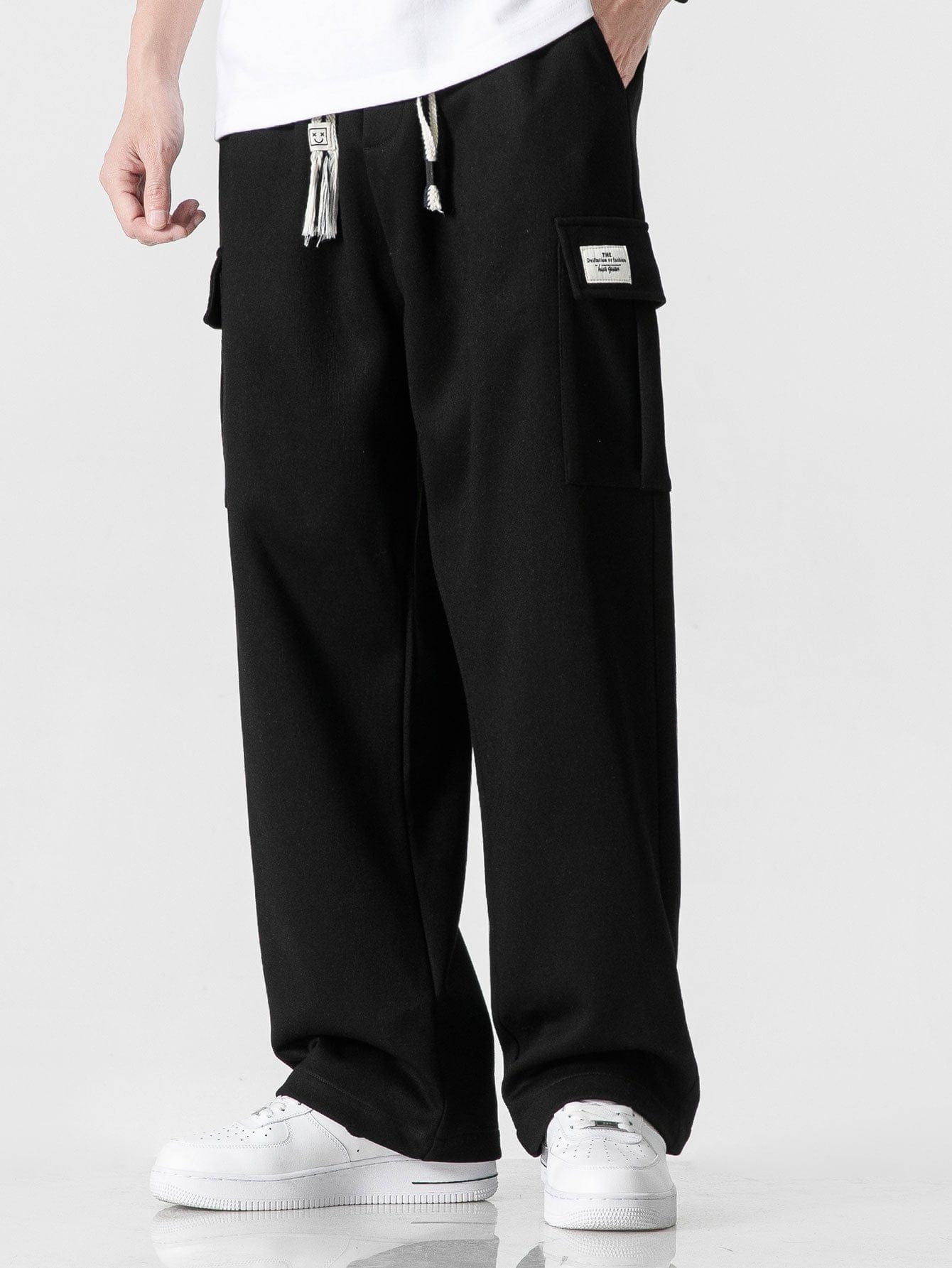 Velira Pants juoda / XS Laisvas kirpimas tiesaus silueto džersio krovinių kelnės