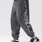 Velira Pants pilka / S Šviesos džinsinio audinio paisley rašto kelnės