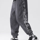 Velira Pants pilka / S Šviesos džinsinio audinio paisley rašto kelnės