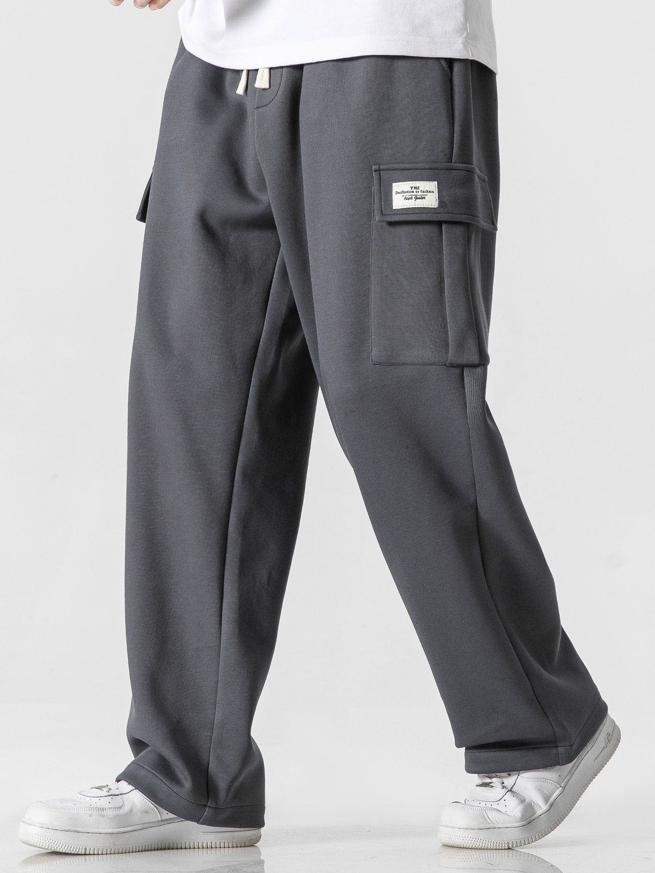 Velira Pants pilka / XS Laisvas kirpimas tiesaus silueto džersio krovinių kelnės