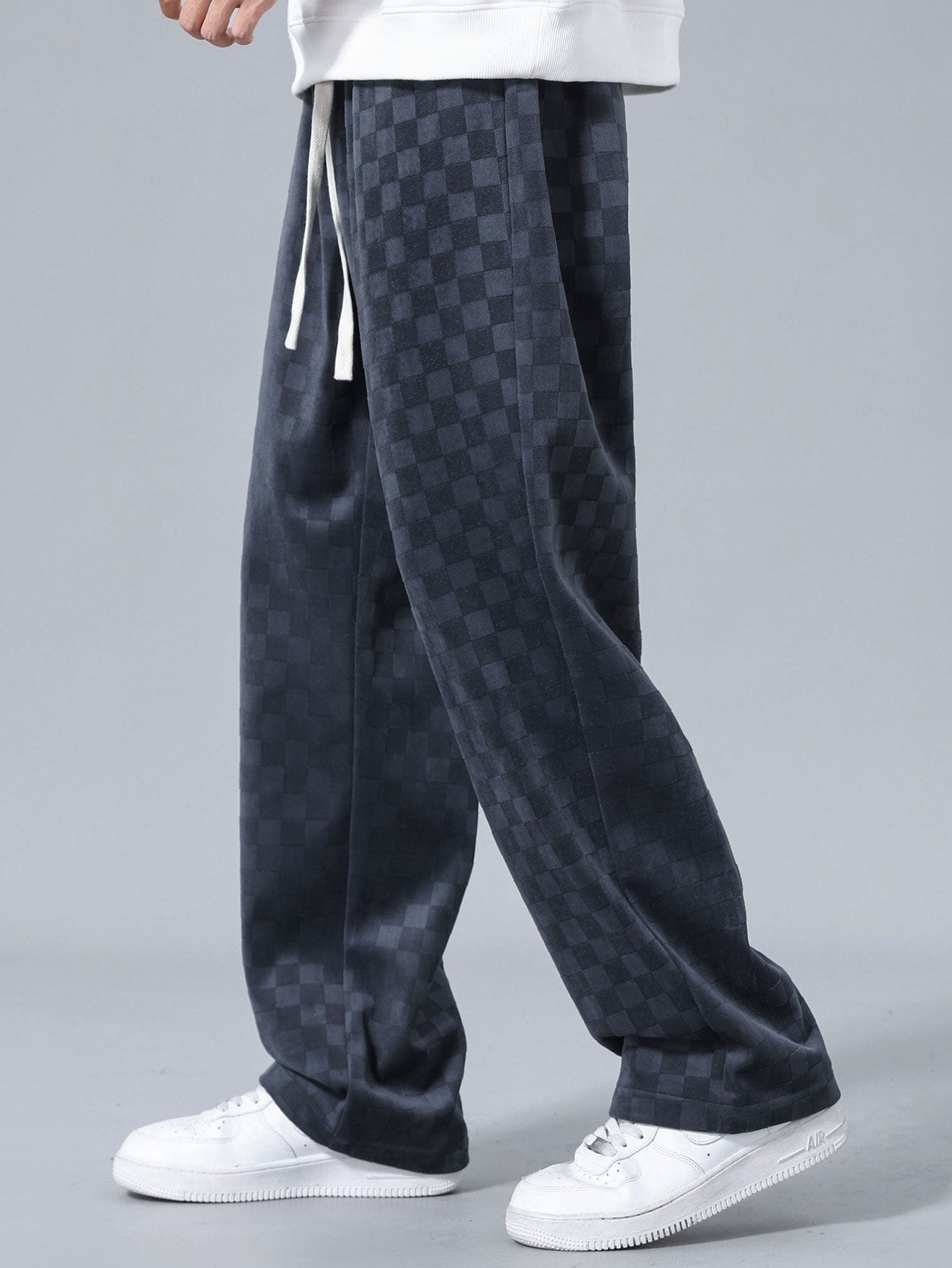 Velira Pants pilka / XS Šachmatų rašto tiesios kojos kelnės