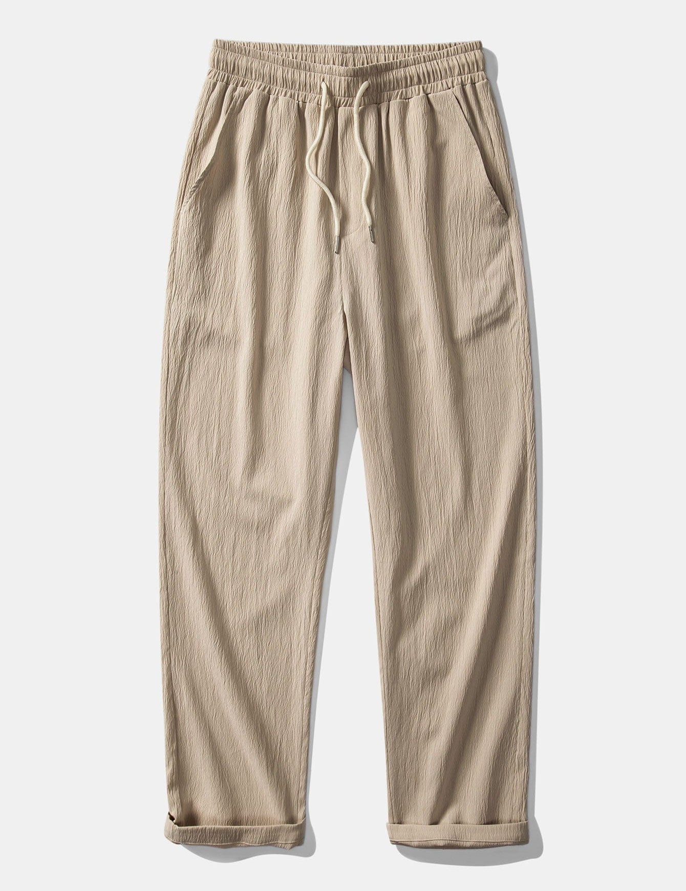 Velira Pants smėlinė / S Susiraukšlėjęs tekstūruotas tiesių kojų kelnes