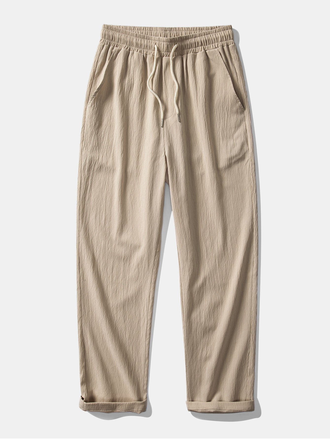 Velira Pants smėlinė / S Susiraukšlėjęs tekstūruotas tiesių kojų kelnes