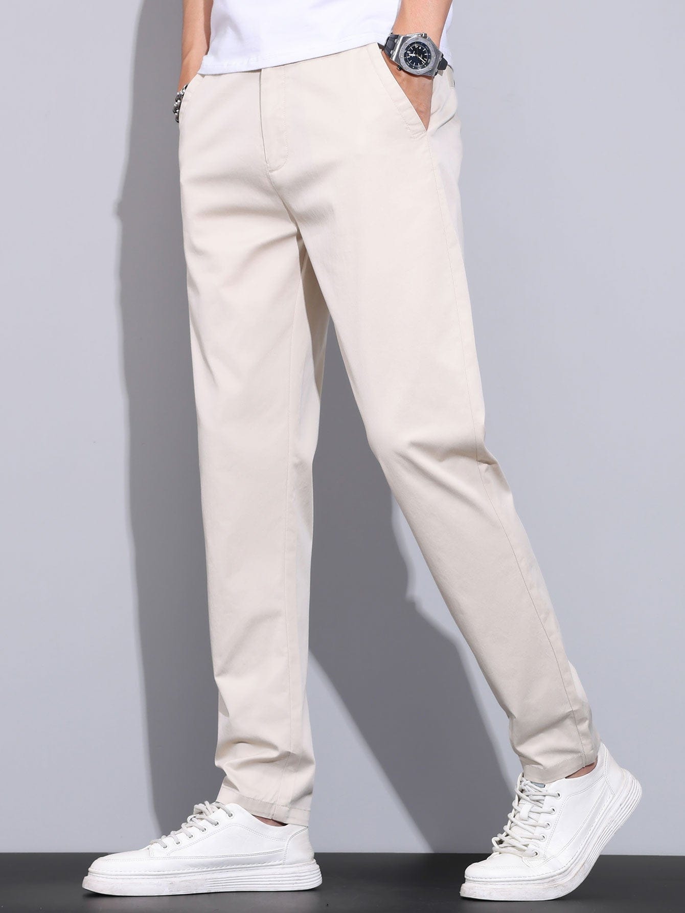 Velira Pants smėlinė / XS Elastinga Juosmens Tiesios Kojuos Kelnės