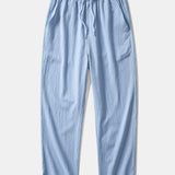 Velira Pants šviesiai mėlyna / S Susiraukšlėjęs tekstūruotas tiesių kojų kelnes