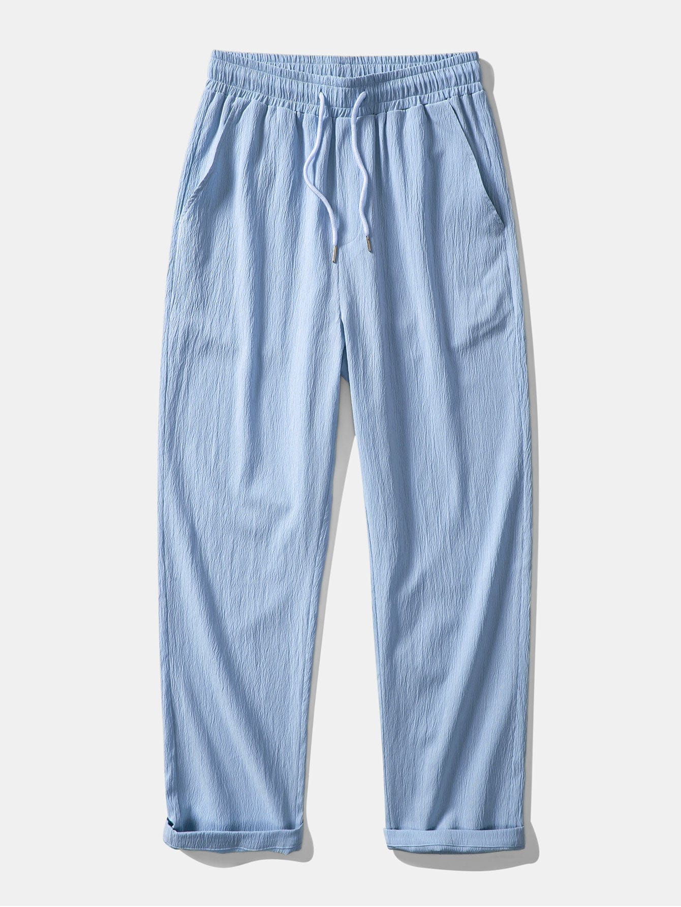 Velira Pants šviesiai mėlyna / S Susiraukšlėjęs tekstūruotas tiesių kojų kelnes