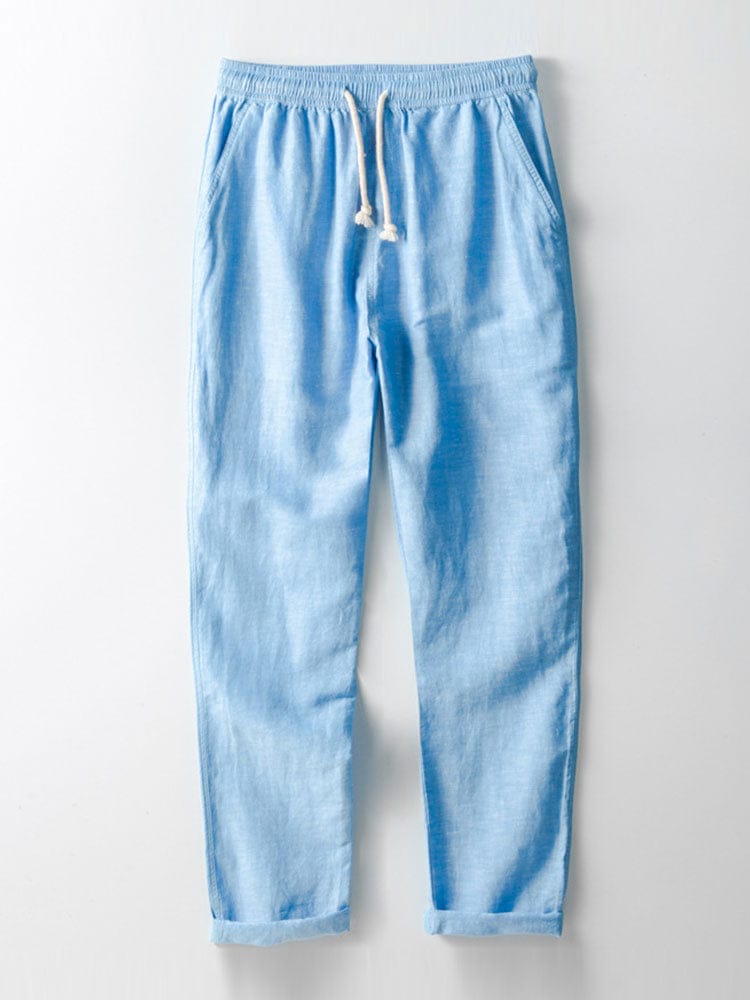 Velira Pants šviesiai mėlyna / XS Tiesios Kojo Lino Kelnės