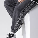 Velira Pants Šviesos džinsinio audinio paisley rašto kelnės