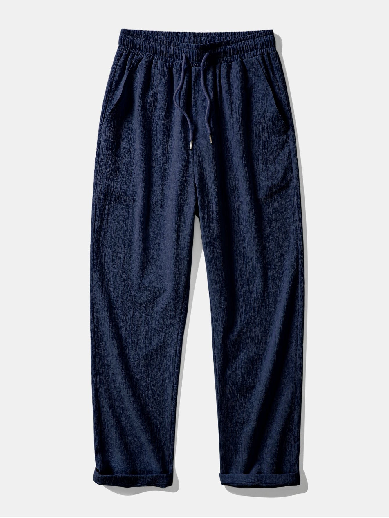 Velira Pants tamsiai mėlyna / S Susiraukšlėjęs tekstūruotas tiesių kojų kelnes