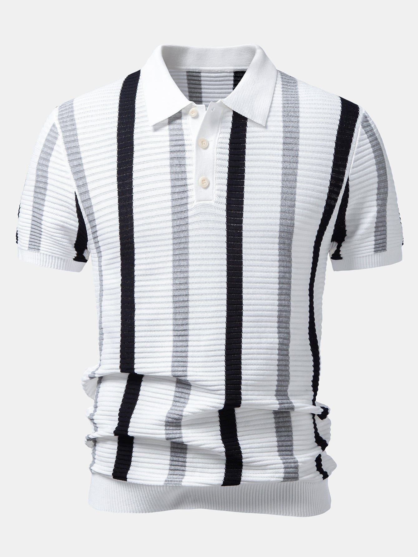 Velira Polo balta / XS Juostuotas tekstūruotas trikotažo polo
