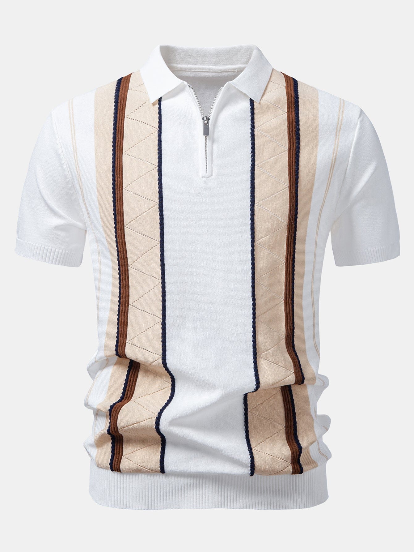 Velira Polo balta / XS Kontrasto Juostuotas Geometrinis užtrauktukas Megztas Polo