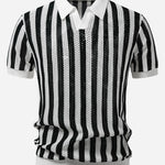 Velira Polo balta / XS Stripe Johnny Collar Open Knit Polo