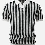 Velira Polo balta / XS Stripe Johnny Collar Open Knit Polo