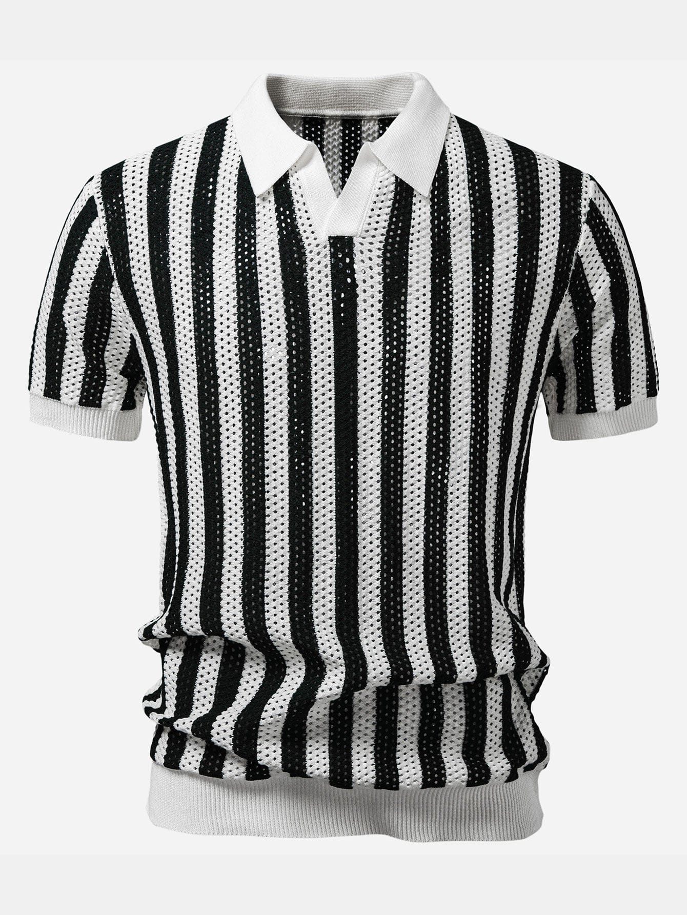 Velira Polo balta / XS Stripe Johnny Collar Open Knit Polo