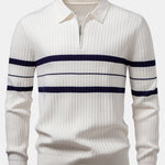 Velira Polo balta / XS Stripe Zip Knit Ribbed Polo Marškiniai