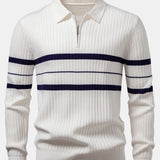 Velira Polo balta / XS Stripe Zip Knit Ribbed Polo Marškiniai