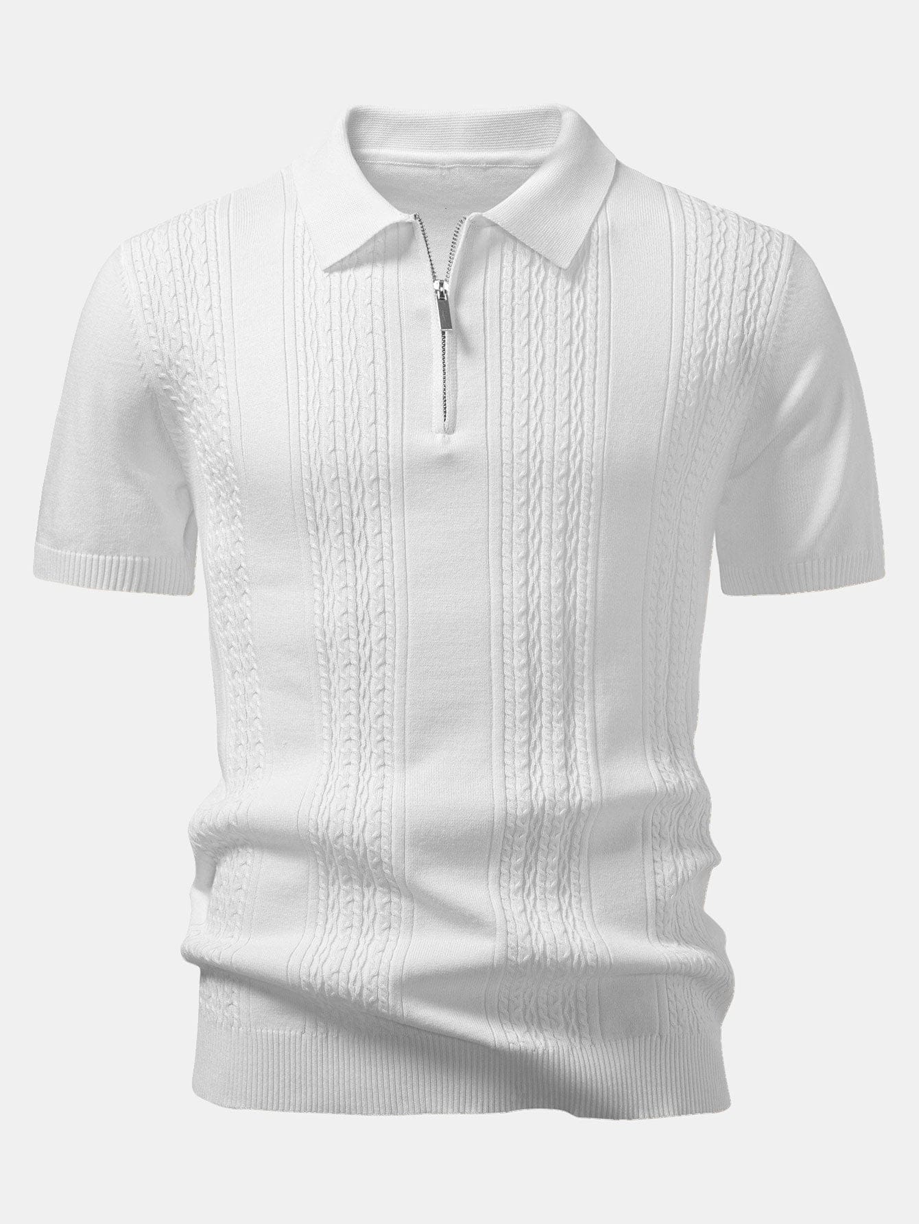 Velira Polo balta / XS Sukimo Jacquard Megztinis su Užtrauktuku Polo Marškiniai