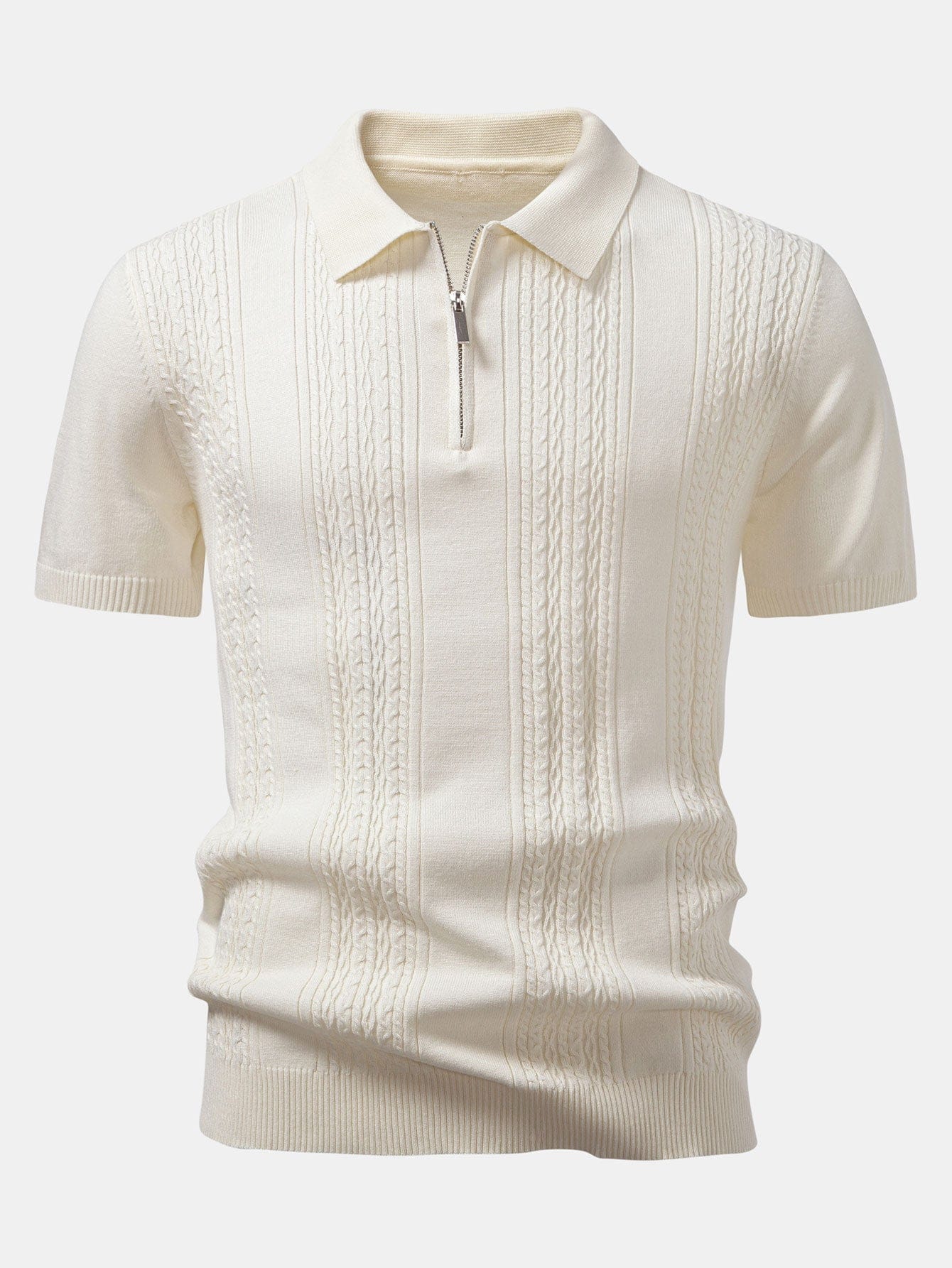 Velira Polo bežinė / XS Sukimo Jacquard Megztinis su Užtrauktuku Polo Marškiniai
