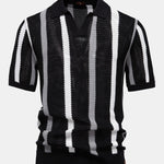 Velira Polo juoda / S Stripe Knit V Neck Polo Marškiniai