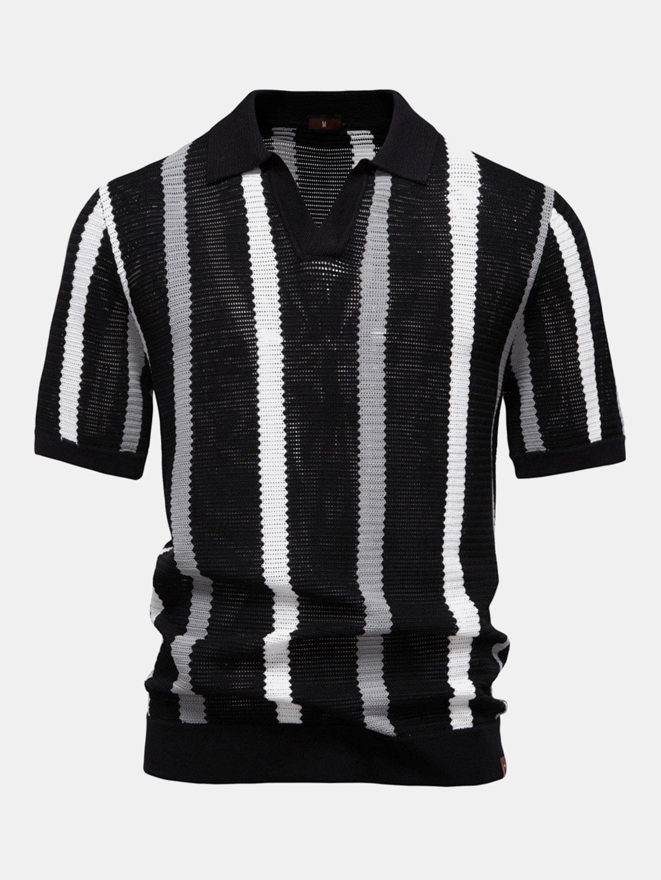 Velira Polo juoda / S Stripe Knit V Neck Polo Marškiniai