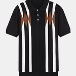 Velira Polo juoda / XS Juostuotas geometrinis žakardo megztas polo marškinėliai