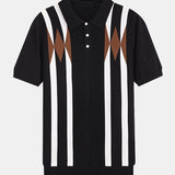 Velira Polo juoda / XS Juostuotas geometrinis žakardo megztas polo marškinėliai