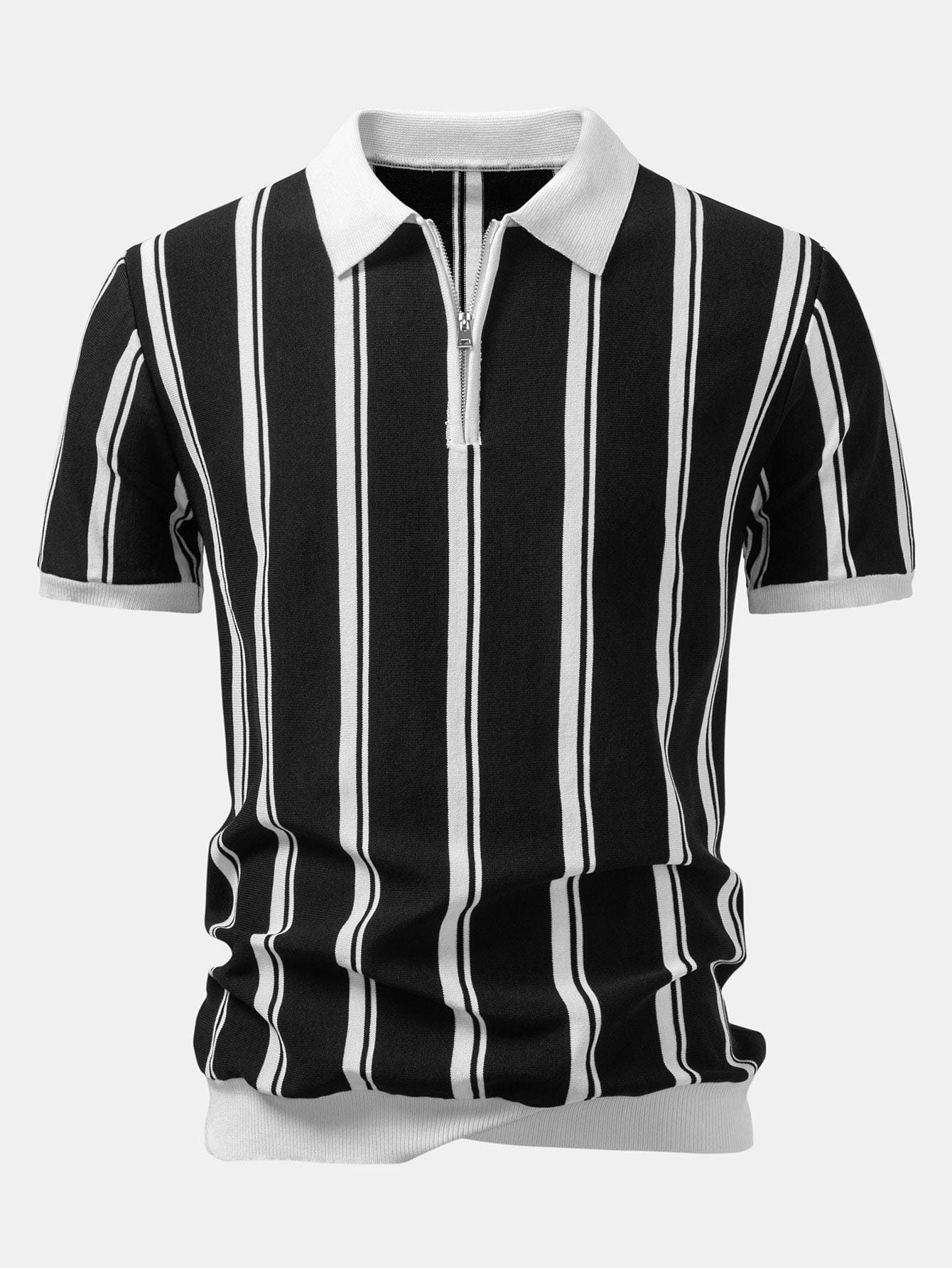 Velira Polo juoda / XS Juostuotas užtrauktuku megztas polo marškinėlis