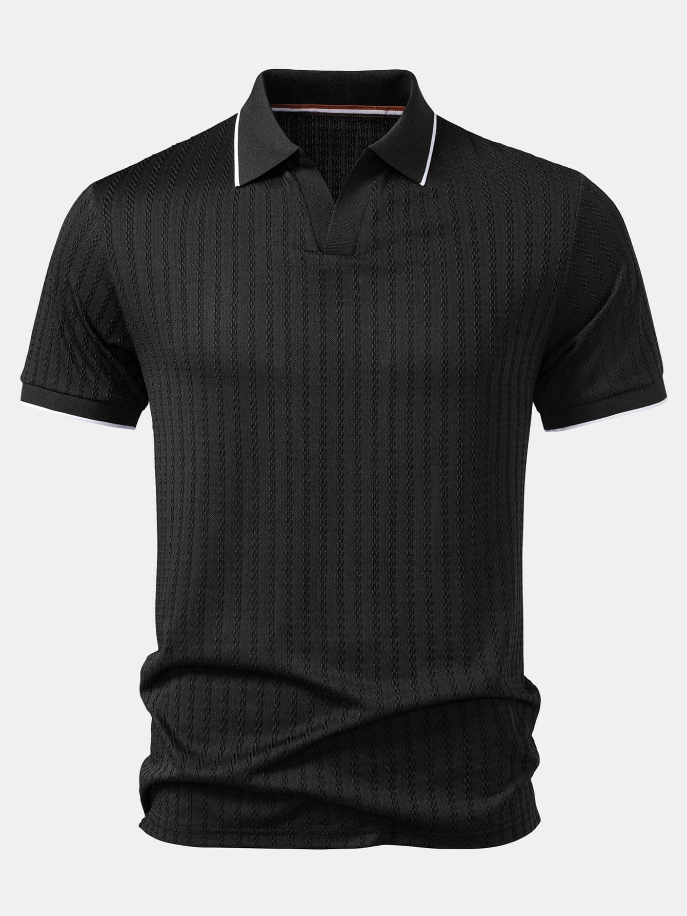 Velira Polo Juoda / XS Kontrasto Apdailos Tekstūruotas Megztas Polo