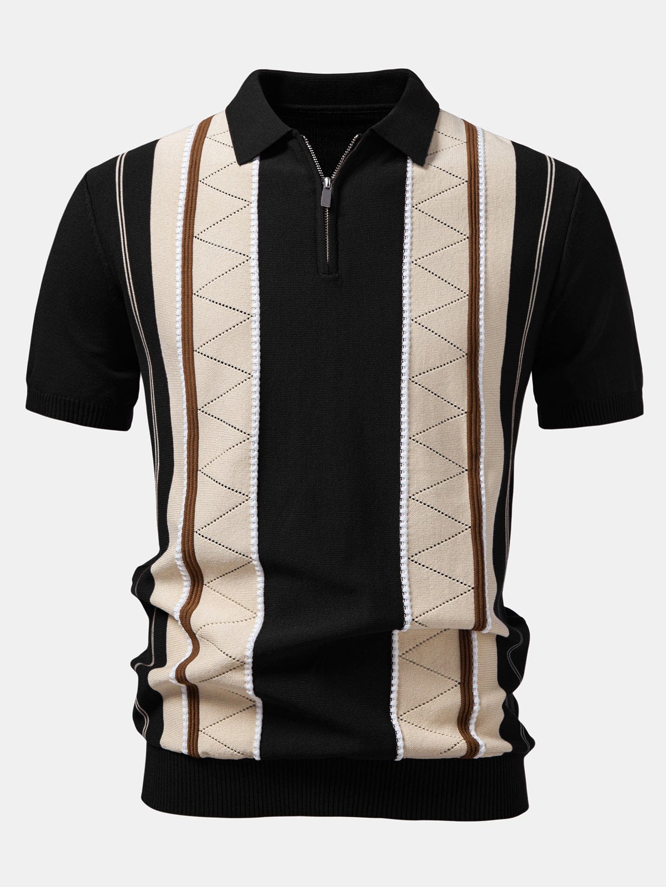Velira Polo juoda / XS Kontrasto Juostuotas Geometrinis užtrauktukas Megztas Polo
